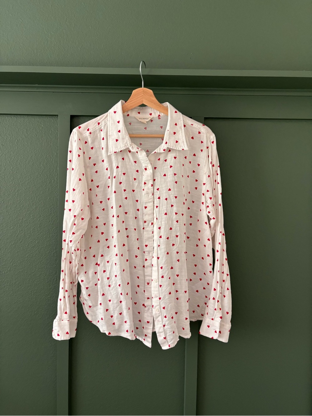 Lucky Brand White Shirt with Red Heart Print
